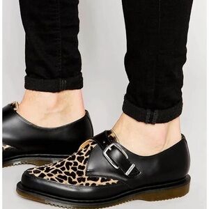 Dr. Martens Black Leather Leopard Print Loafers - HAWLEY